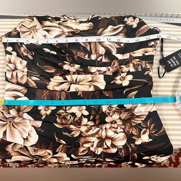 Express Elegant Ruched Floral Midi Dress – Black, Brown & Beige – size 4 - Picture 14 of 16